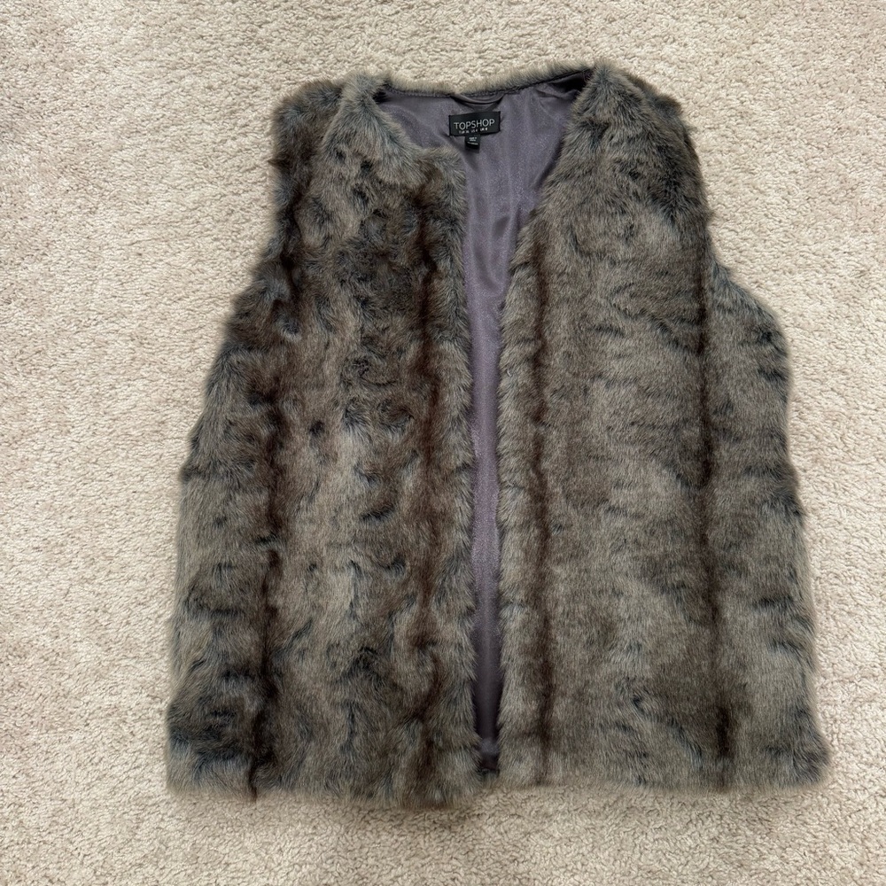 Top Shop grey/ blue soft and fluffy faux fur vest